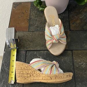 Onex Multicolor Jute Braided Knot Wedge Sandals size 6 NWT made in Italy